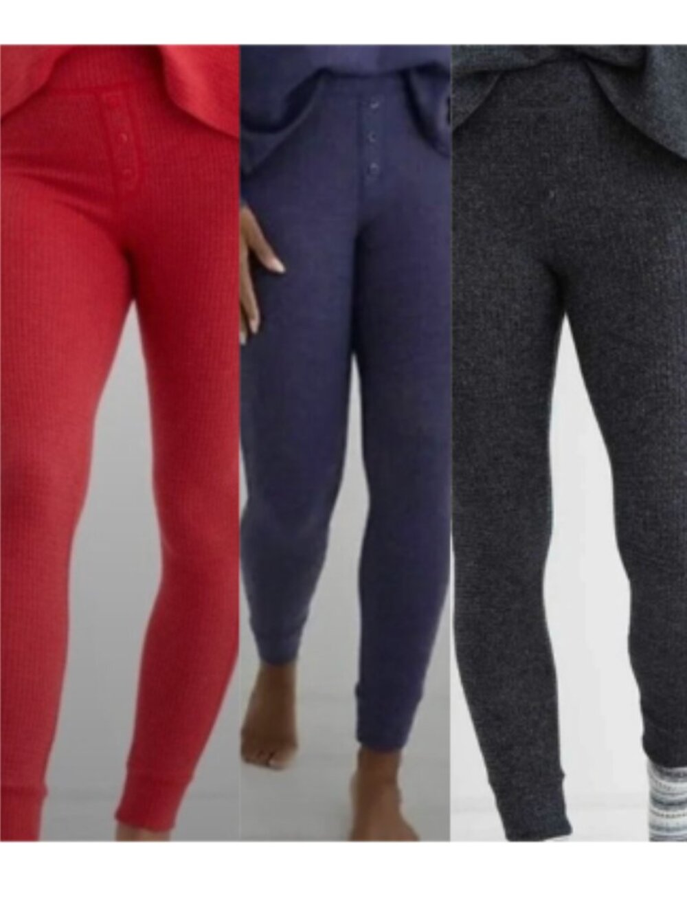 Aerie Women's Waffle Knit Thermal Leggings Lot of 3 Red, Blue &Gray Size S/P